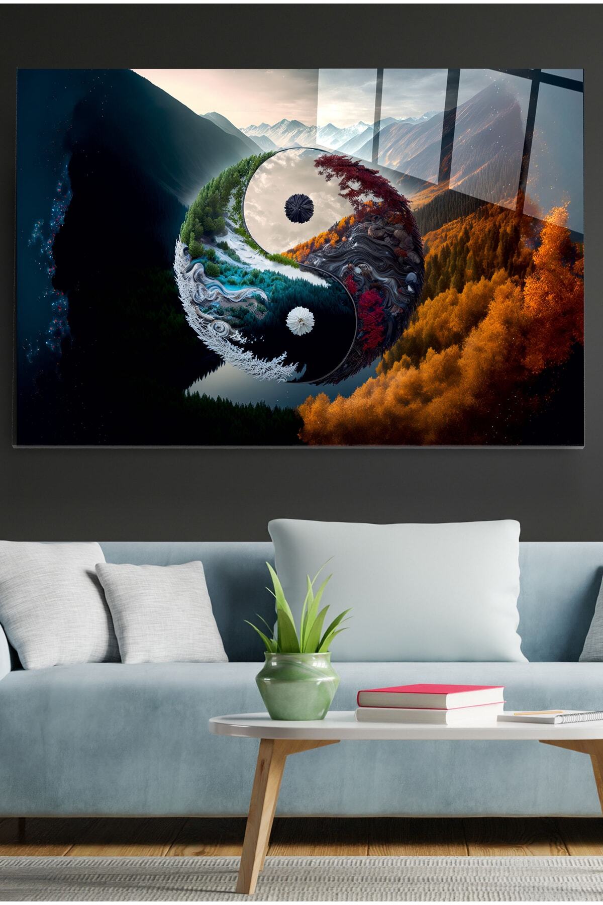 Yin Yang Cam Tablo, Dekoratif Cam Tablo (50 x 70)