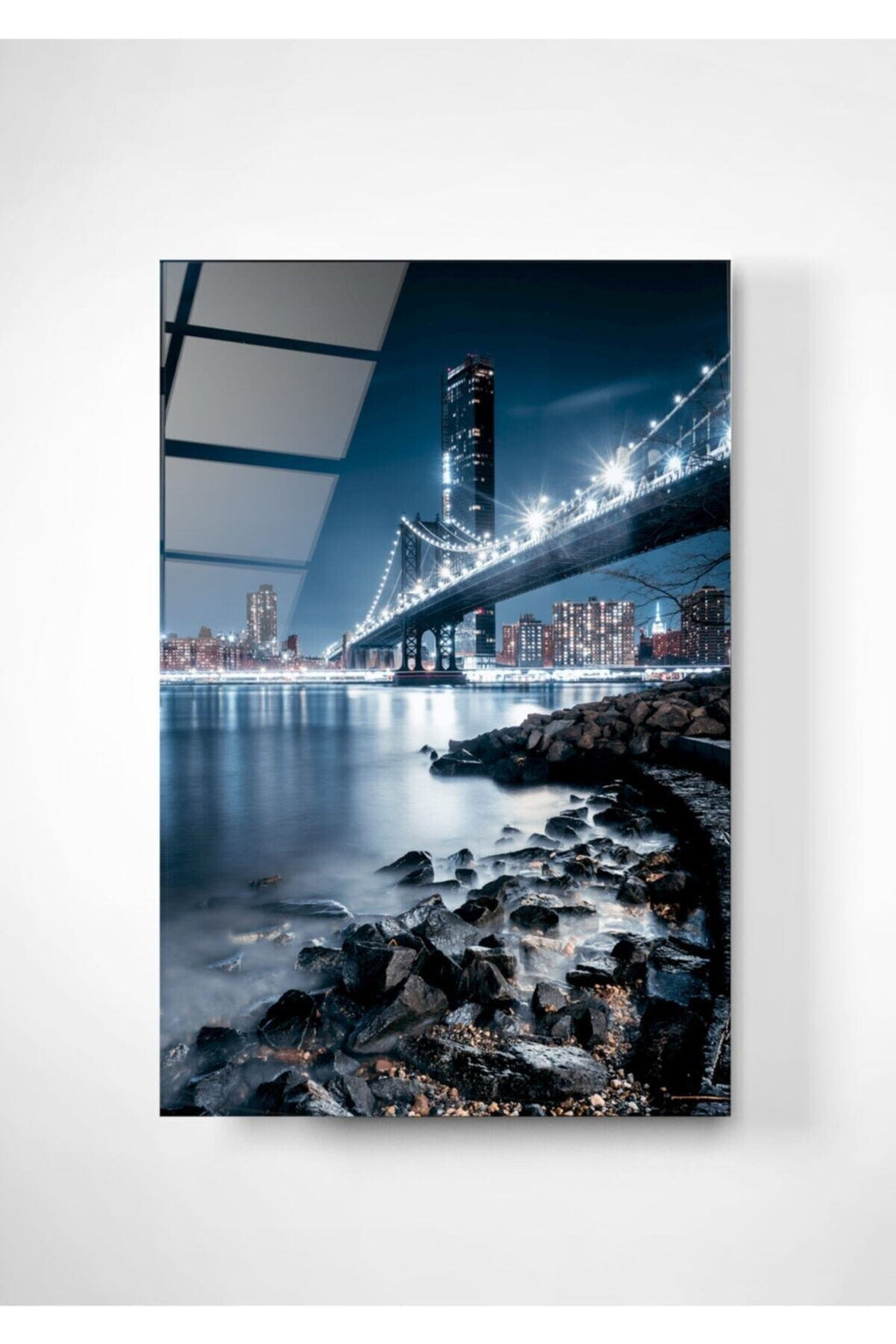 Manhattan Bridge, New York Temalı Modern Uv Dijital Baskı Dekoratif Cam Tablo 70x110