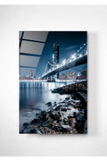 Manhattan Bridge, New York Temalı Modern Uv Dijital Baskı Dekoratif Cam Tablo 70x110