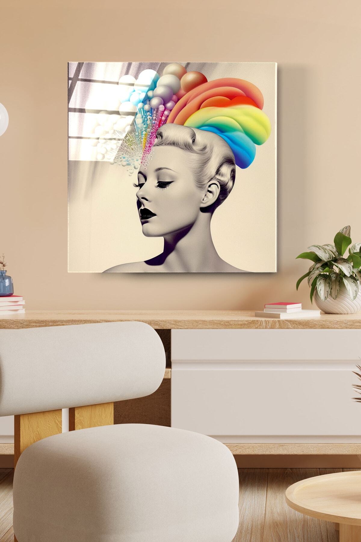 Colorful Woman Cam Tablo, Dekoratif Cam Tablo