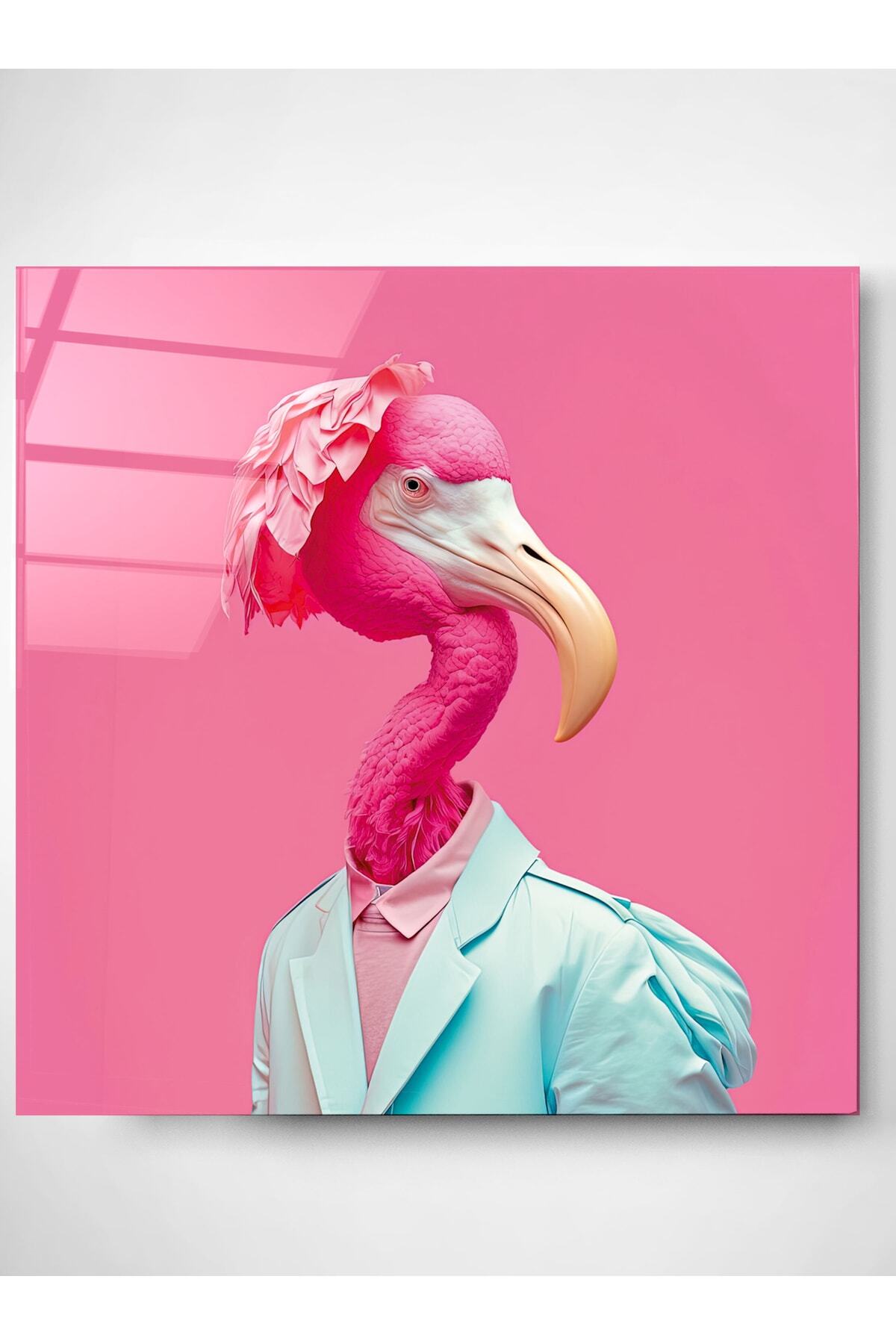 Flamingo Portre Cam Tablo, Dekoratif Cam Tablo