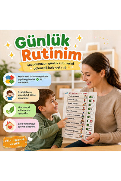 Günlük Rutinlerim Eğitici Ahşap Takip Panosu [Kod: VOLEE-1149693564] (MES Akademi Hediyeli)