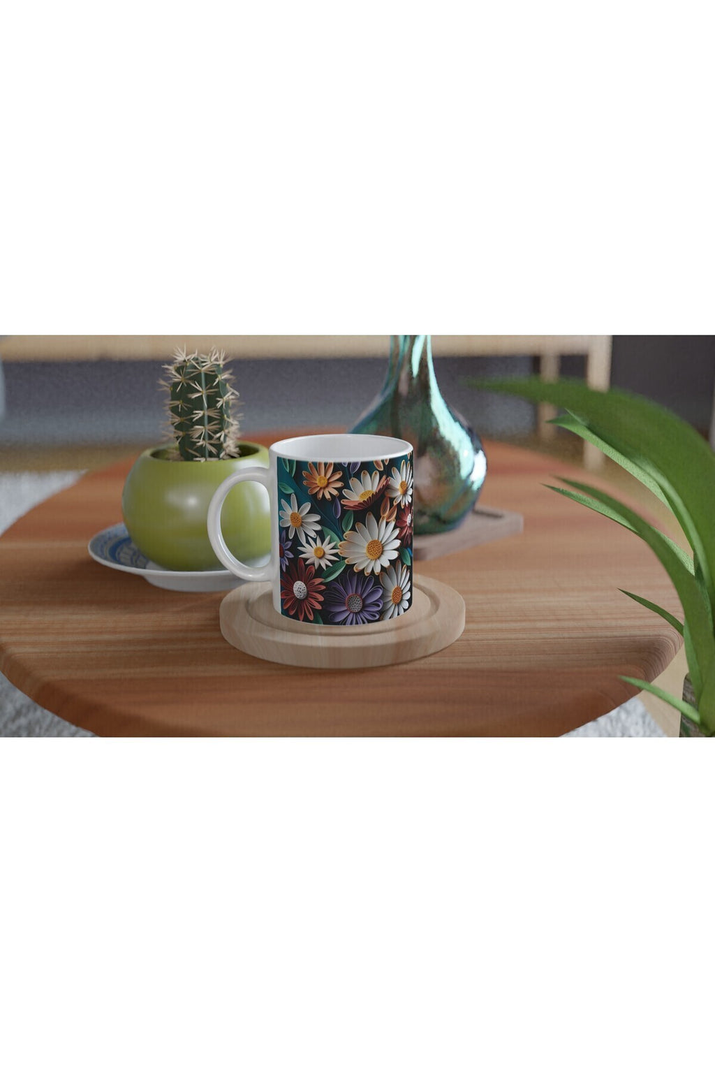 Kağıt Kesim Sanatı Stilinde Renkli Papatya Kupa Bardak