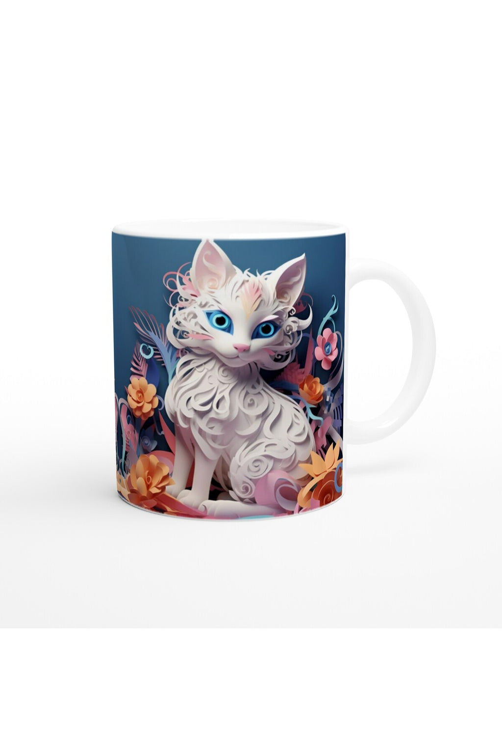 Beyaz Kedi Baskılı Kupa Bardak