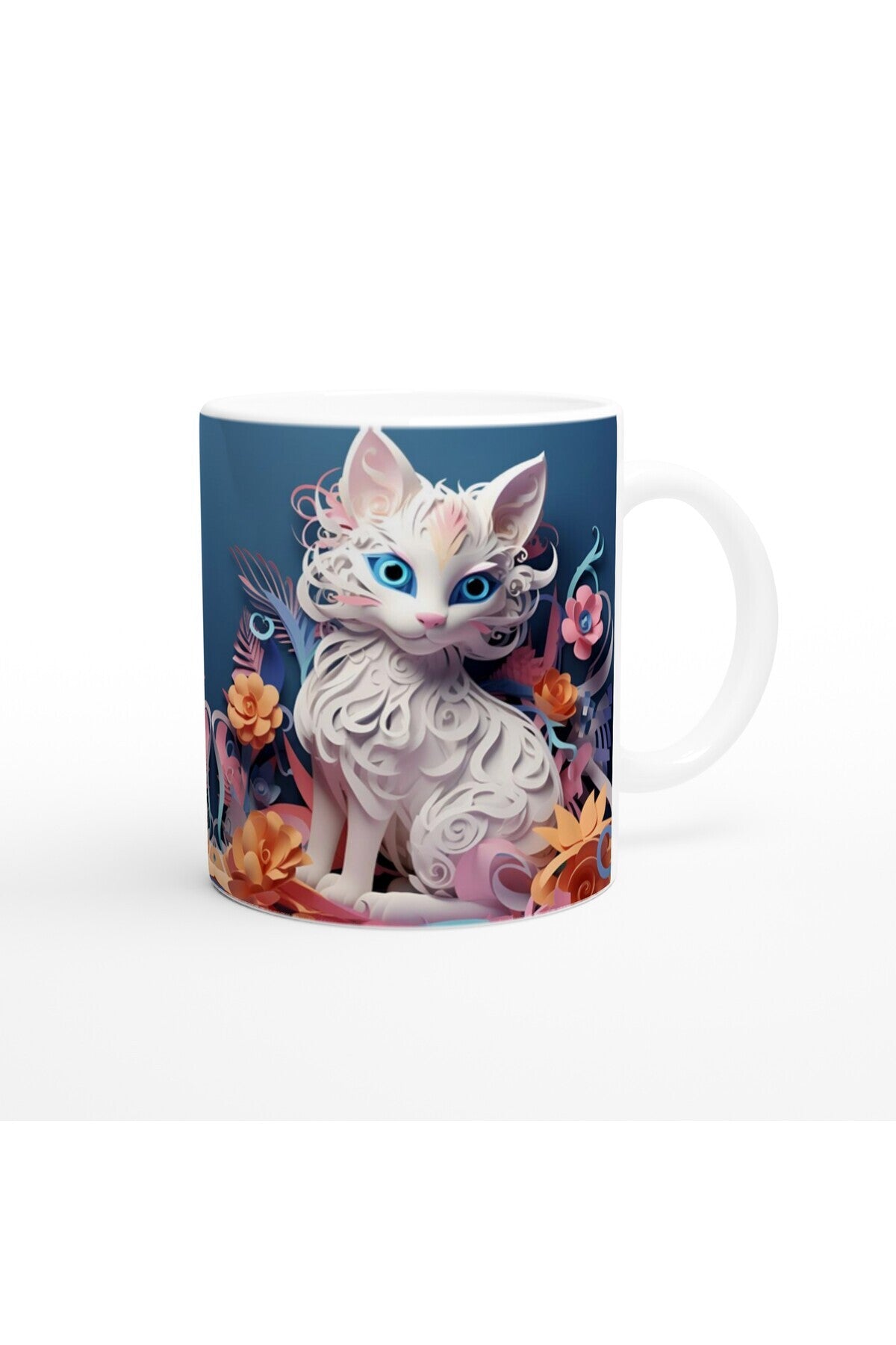 Beyaz Kedi Baskılı Kupa Bardak