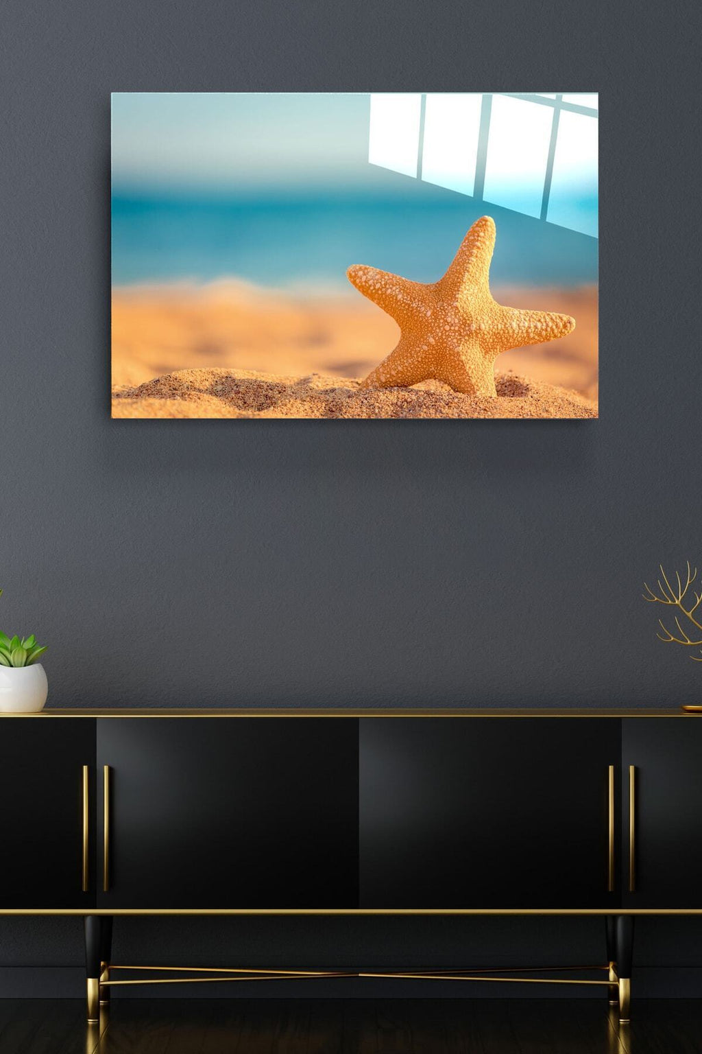 Deniz Yıldızı Cam Tablo, Dekoratif Cam Tablo (70 x 105)