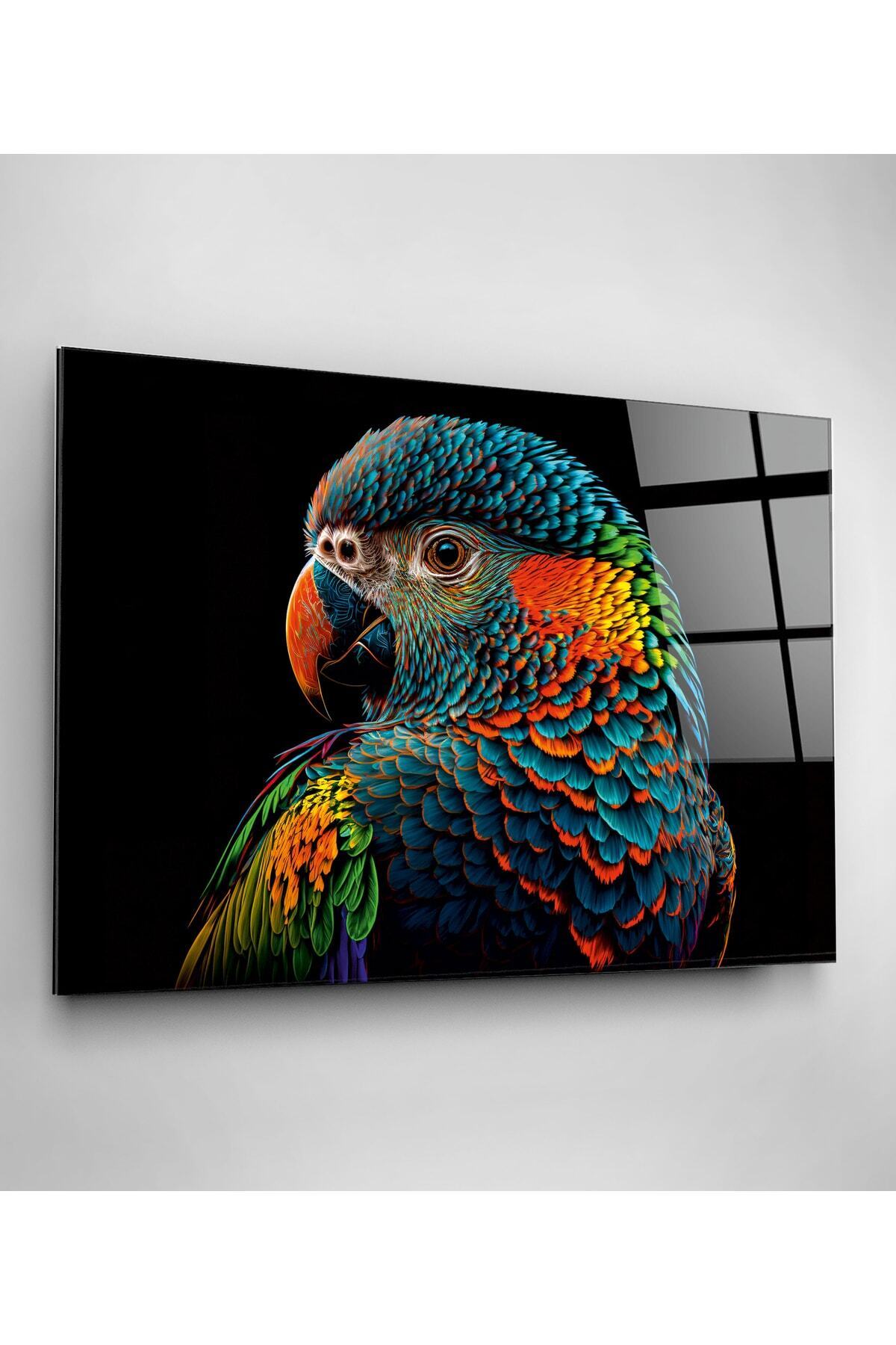 Colorful Feathered Bird Cam Tablo, Dekoratif Cam Tablo (80 x 120)