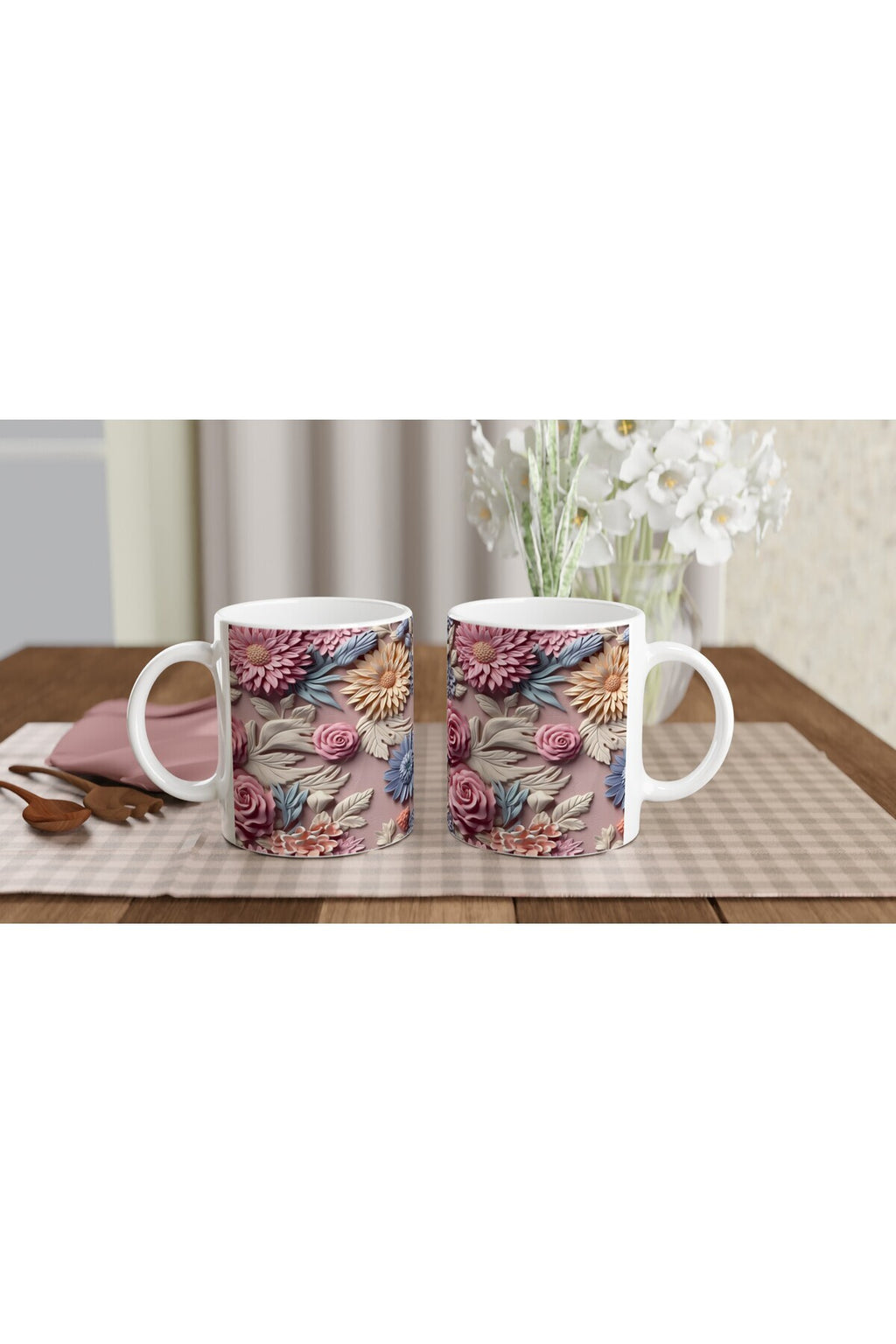 Pastel Bahar Çiçekleri Desenli Kupa Bardak