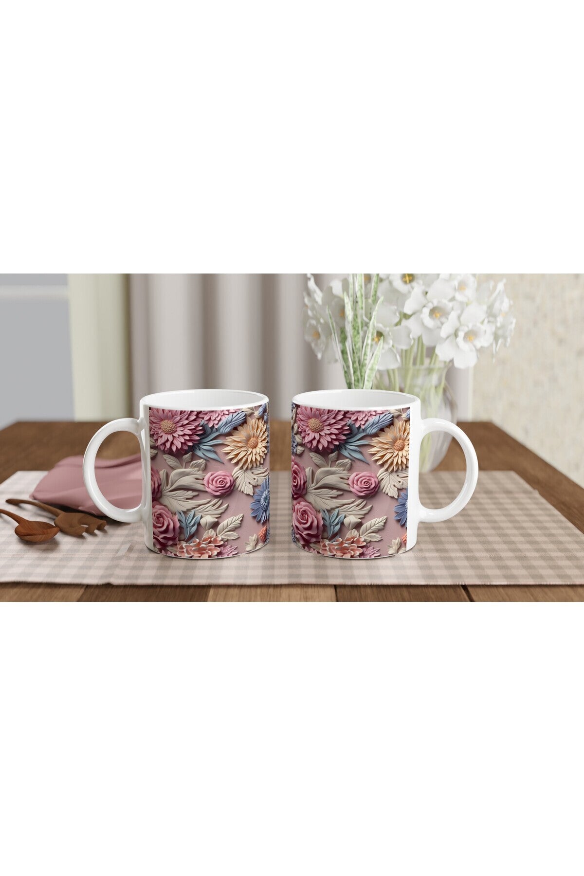 Pastel Bahar Çiçekleri Desenli Kupa Bardak
