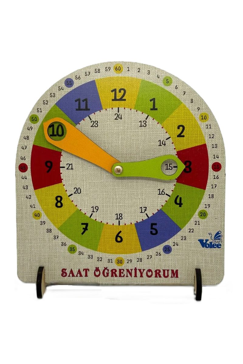 Ahşap Saat Öğrenme Seti Montessori Eğitici Öğrenme Materyali + MES Akademi Eğitim Seti Hediye!