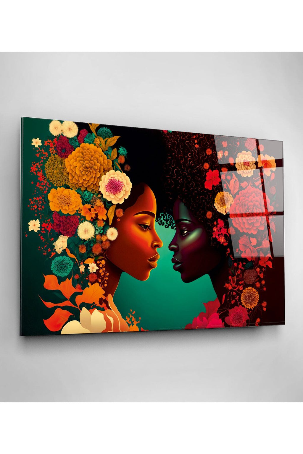 Woman Flower Cam Tablo, Dekoratif Cam Tablo (60 x 90)