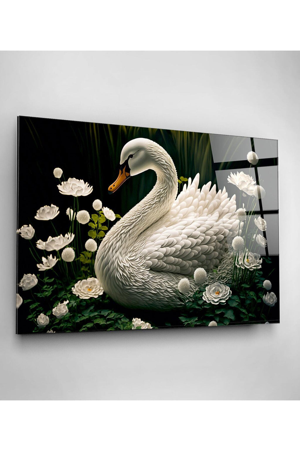 Beyaz Kuğu Cam Tablo, Dekoratif Tablo (60 x 90)