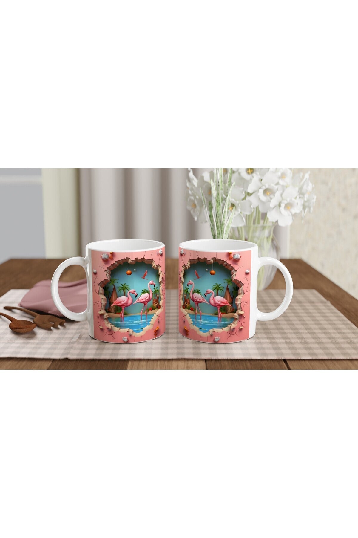 Tropikal Flamingo Baskılı Kupa Bardak