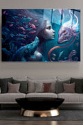 Mermaid And Fishes Cam Tablo, Dekoratif Cam Tablo (30 x 50)