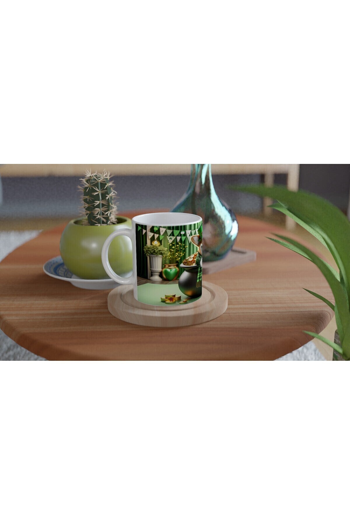 St. Patrick Şapkasıyla Gülümseyen Corgi Temalı Baskılı Kupa Bardak