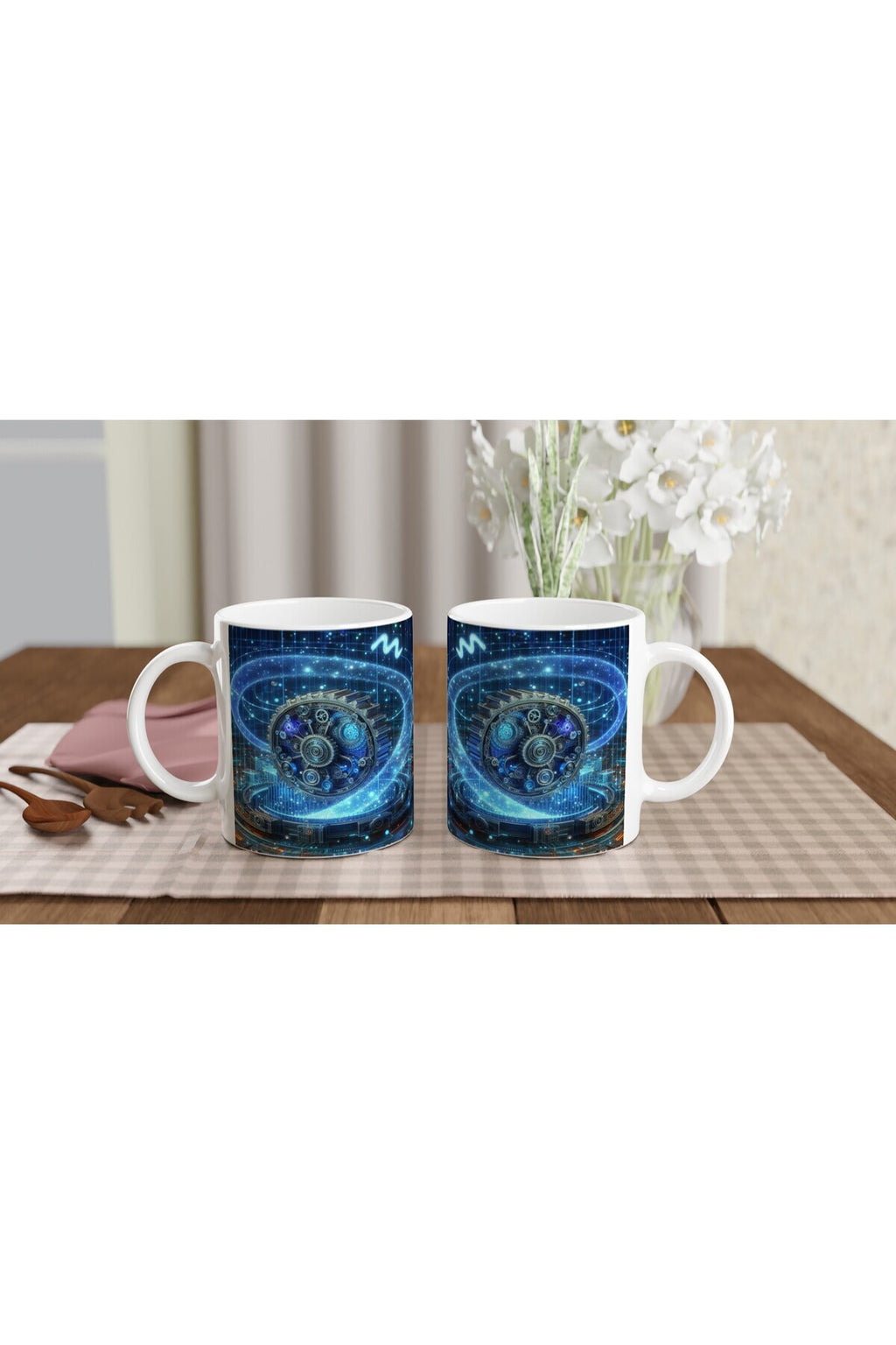 Kova Burcu Baskılı Kahve Kupası - Zamanın Çarkları Astroloji Mekanizması Vs1