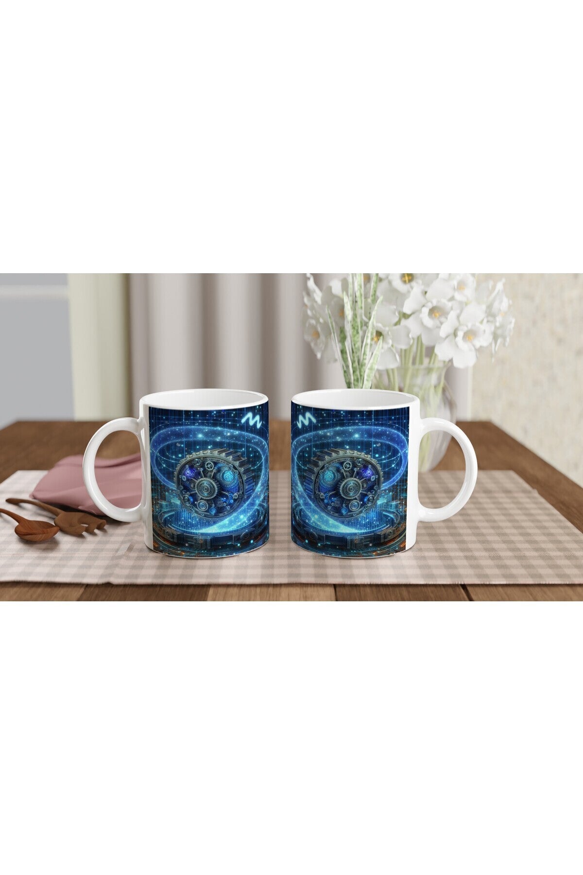 Kova Burcu Baskılı Kahve Kupası - Zamanın Çarkları Astroloji Mekanizması Vs1