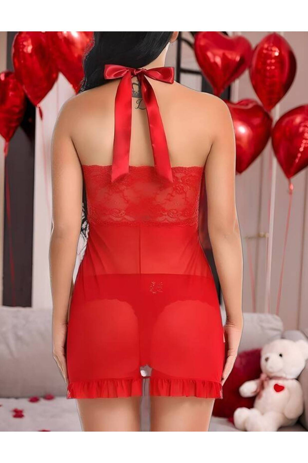 Kırmızı Fantezi Babydoll Dantel Detaylı Kadın İç Giyim