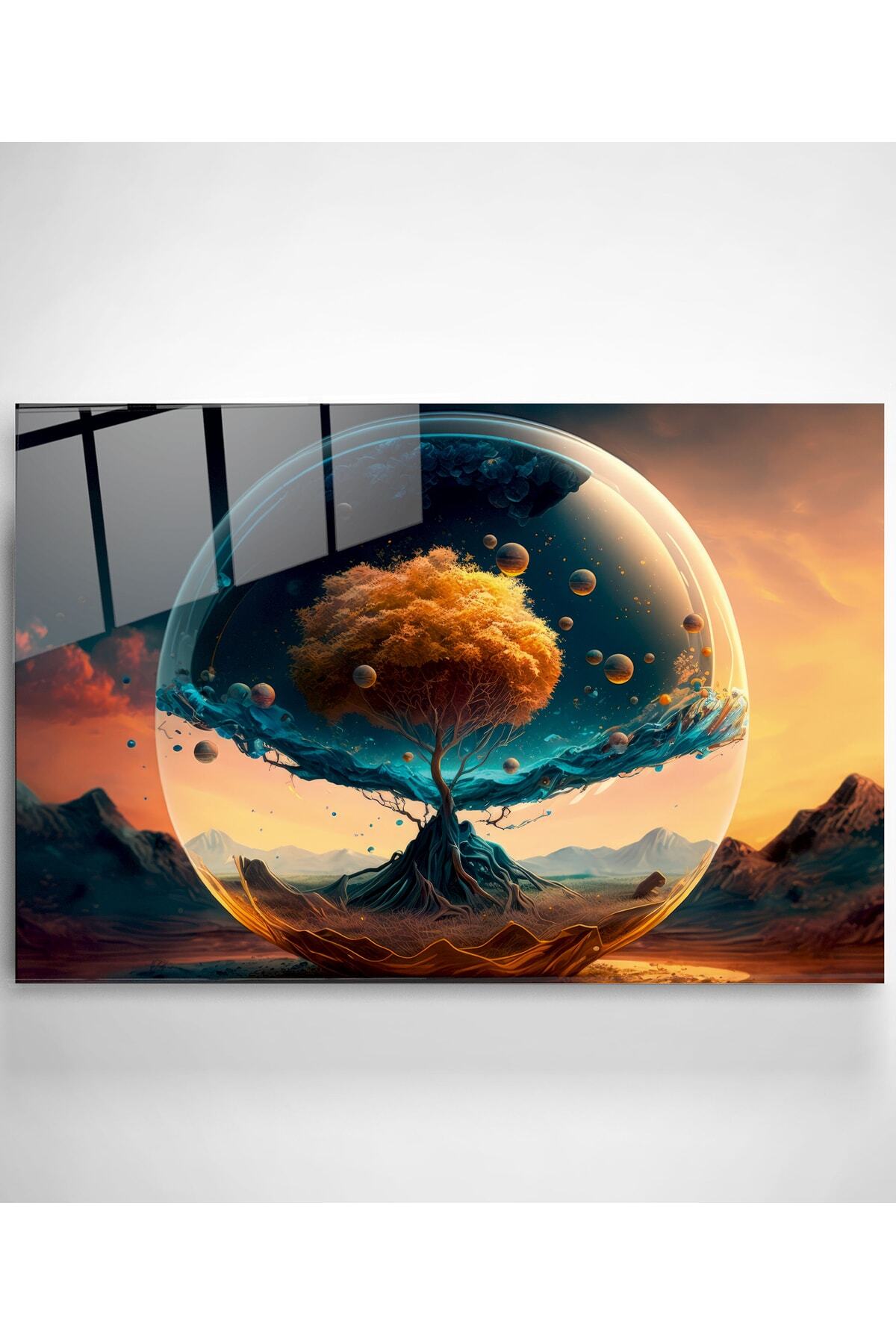 Gold Ağaç Cam Tablo, Dekoratif Cam Tablo (30 x 50)