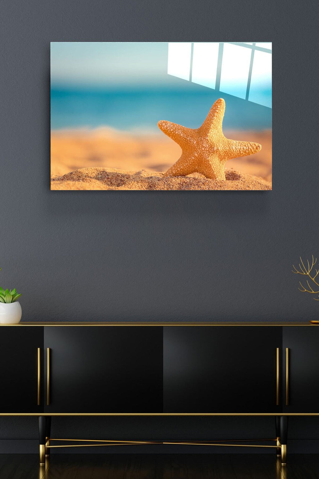 Deniz Yıldızı Cam Tablo, Dekoratif Cam Tablo (60 x 90)