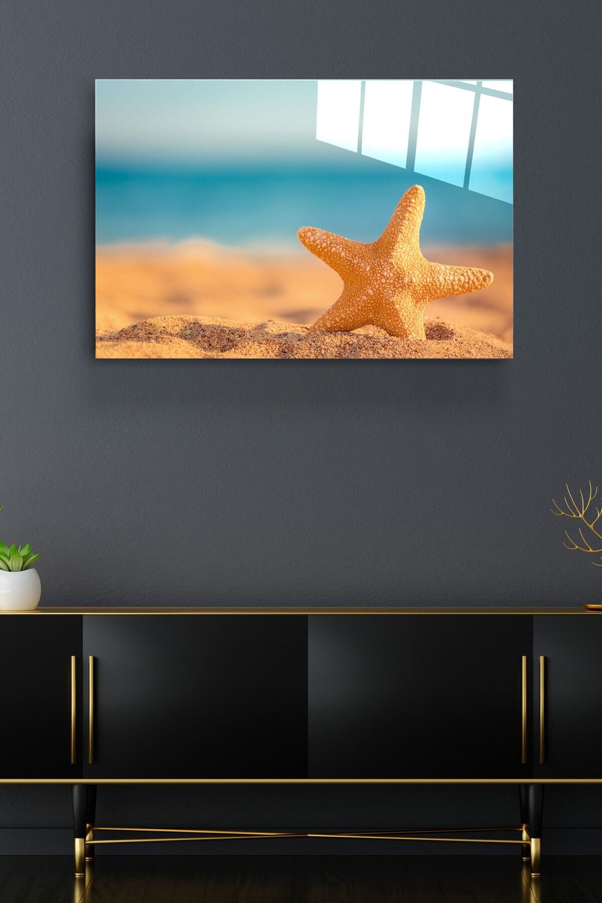 Deniz Yıldızı Cam Tablo, Dekoratif Cam Tablo (60 x 90)
