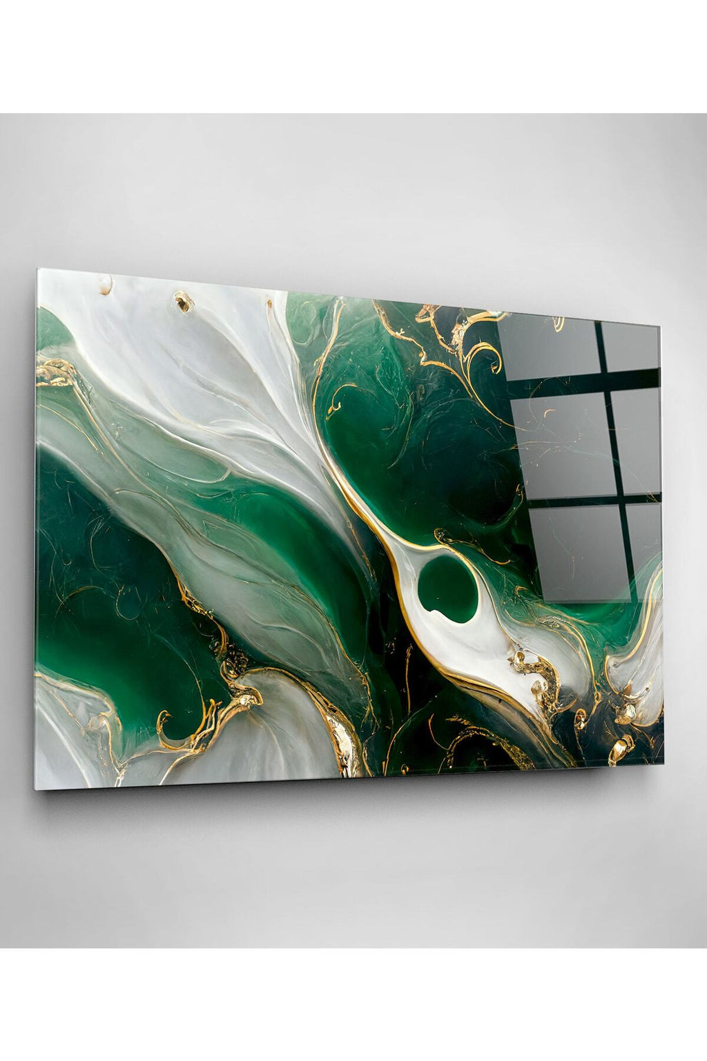 Green And Gold Cam Tablo, Dekoratif Cam Tablo (50 x 70)