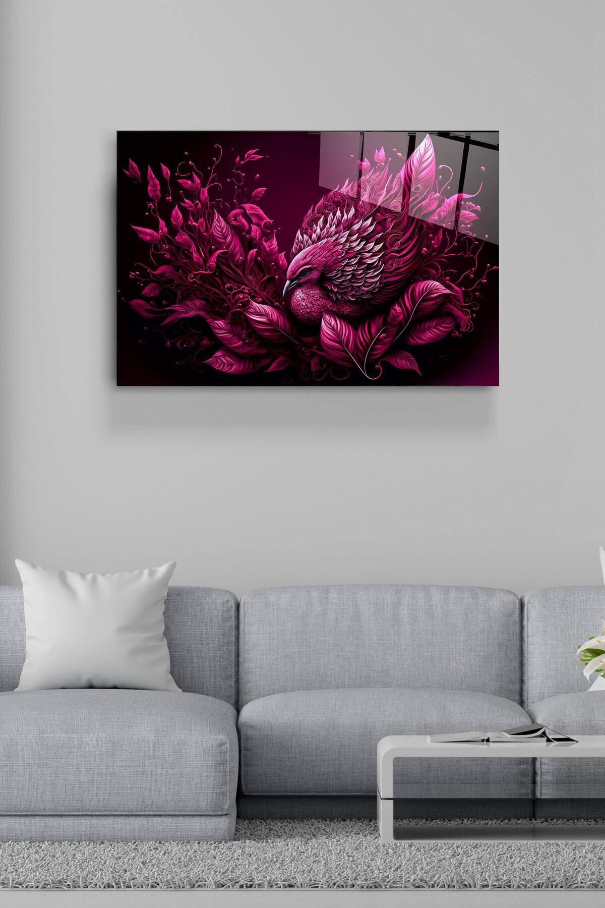 Pink Bird Cam Tablo, Dekoratif Cam Tablo