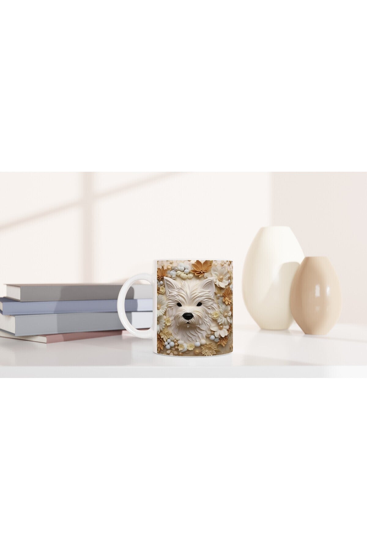 Çiçekler İçinde İkiz Terrier Figürlü Baskılı Kupa Bardak