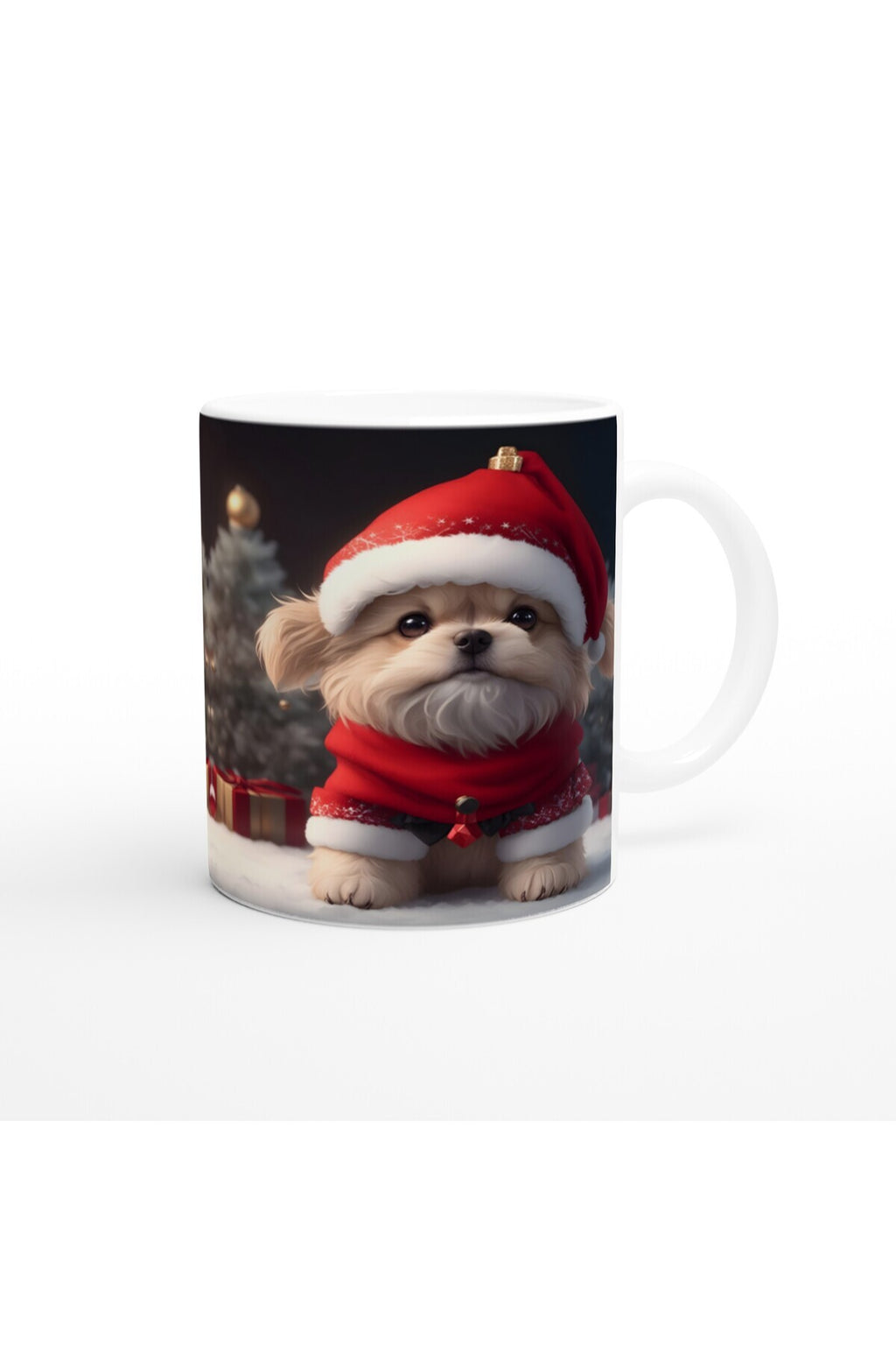 Kırmızı Şapkalı Mini Noel Köpeği Baskılı Kupa Bardak