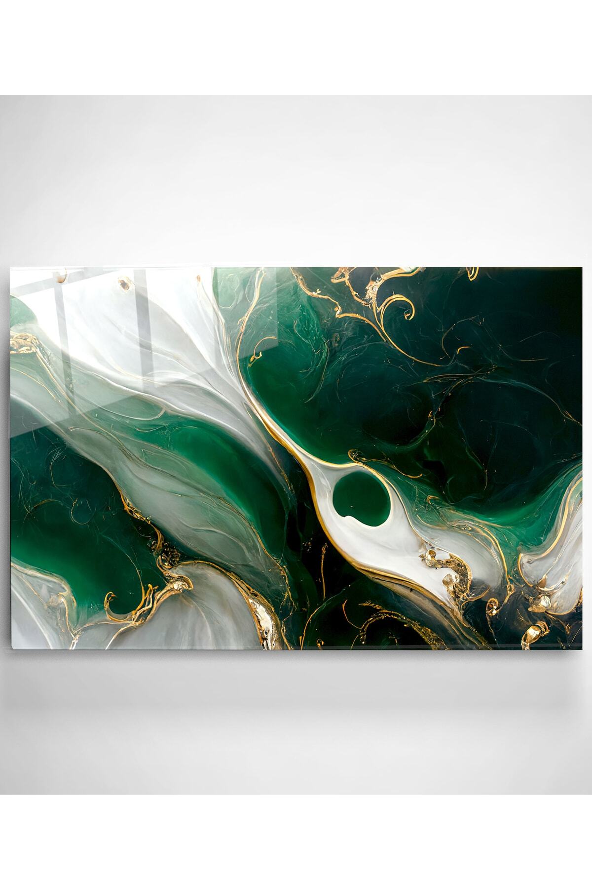 Green And Gold Cam Tablo, Dekoratif Cam Tablo (70 x 105)