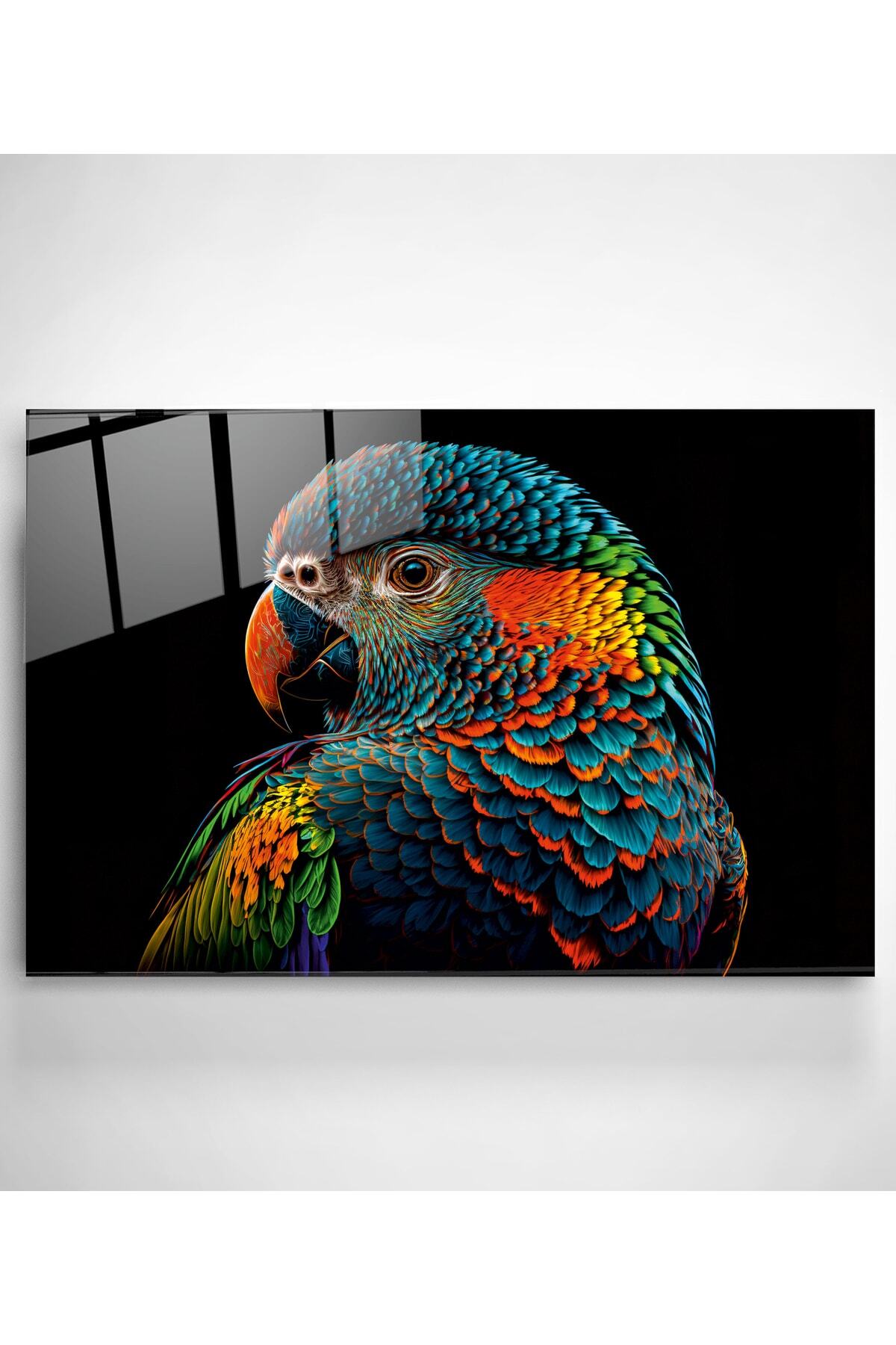 Colorful Feathered Bird Cam Tablo, Dekoratif Cam Tablo