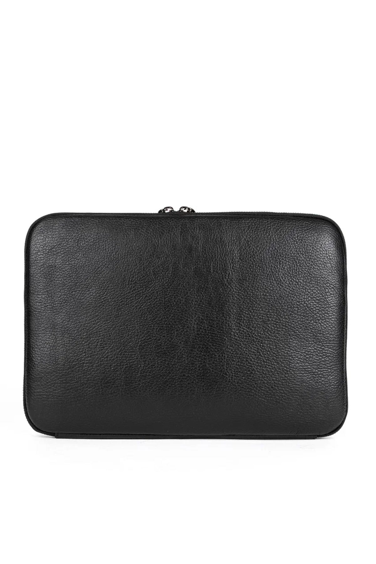 Crazy Siyah Naturel Hakiki Deri Macbook Air Pro 13 ve 13.3 İnç Laptop Kılıfı