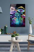 Neon Mantarlar Cam Tablo, Dekoratif Cam Tablo