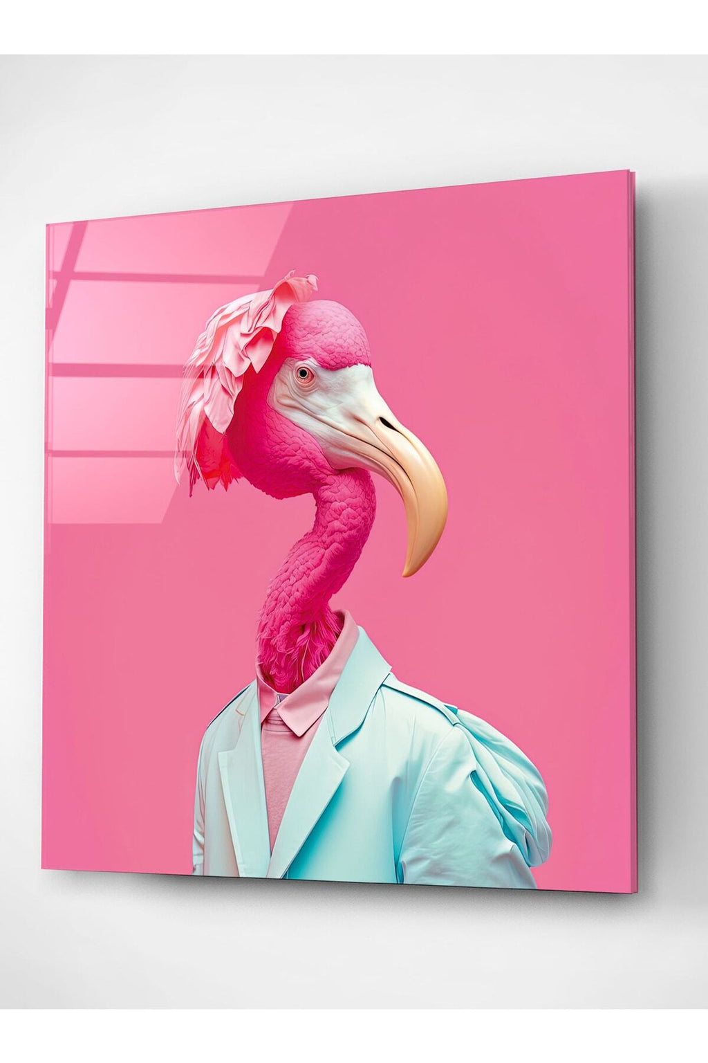 Flamingo Portre Cam Tablo, Dekoratif Cam Tablo