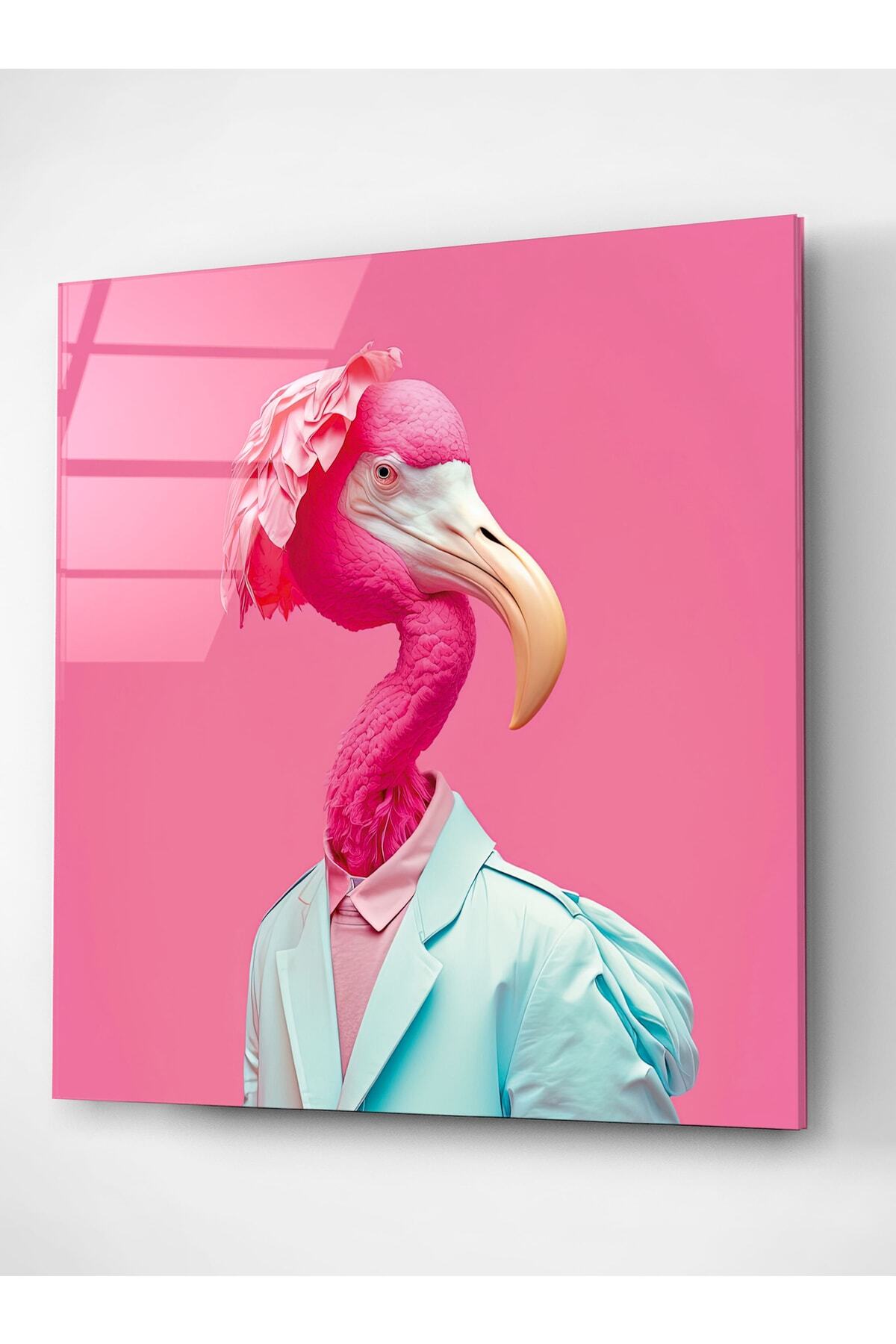 Flamingo Portre Cam Tablo, Dekoratif Cam Tablo