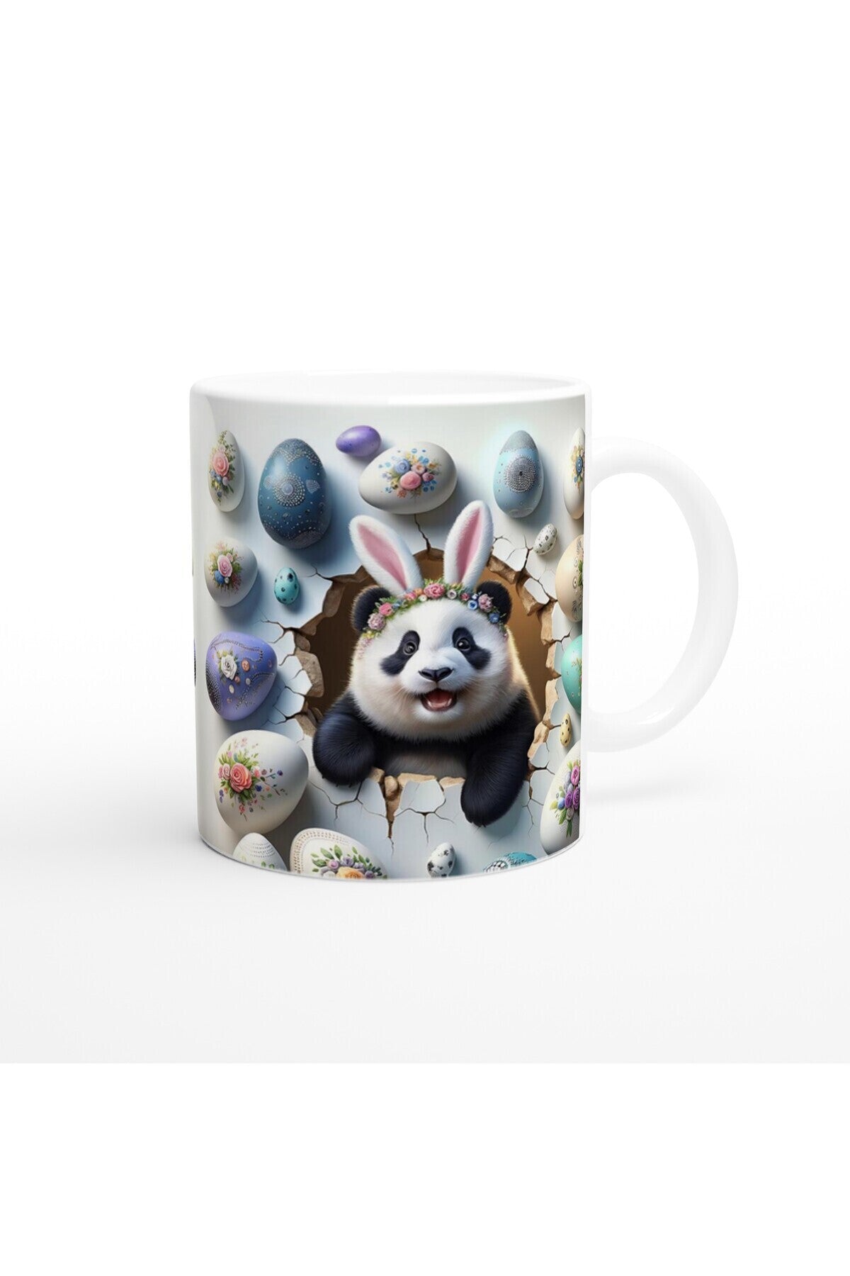 Tavşan Kulaklı Çiçek Taçlı Panda Temalı Baskılı Kupa Bardak
