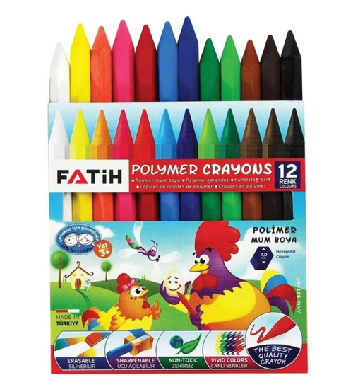 Fatih Mum Pastel Boya Polymer Crayons Kısa 12 Renk