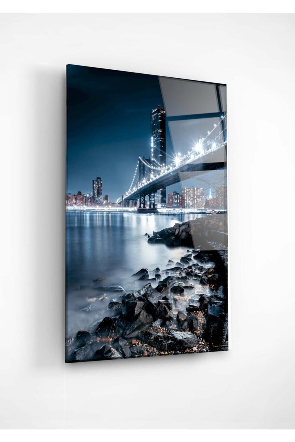 Manhattan Bridge, New York Temalı Modern Uv Dijital Baskı Dekoratif Cam Tablo 70x110 (80 x 120)