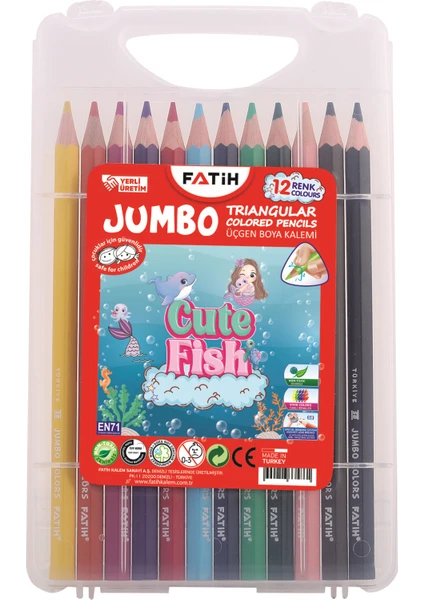 Fatih CutFish Jumbo Üçgen K.boya 12 Renk Çantalı