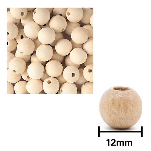 Ahşap Boncuk Sade Krem 500gr 12mm Yuvarlak