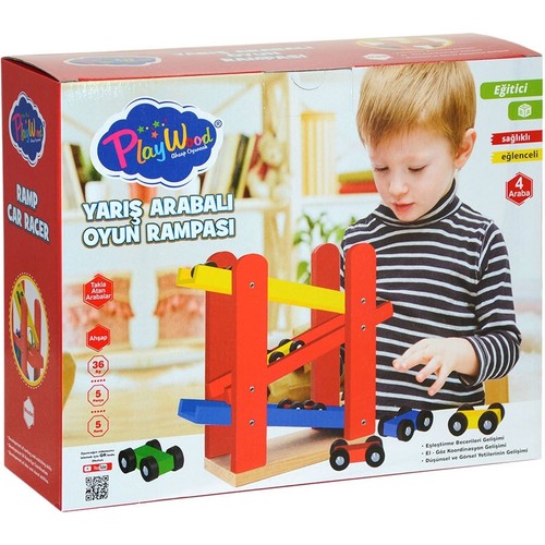 Pw Kutuda Ahşap Yarış Arabalı Oyun Rampası ONY-382