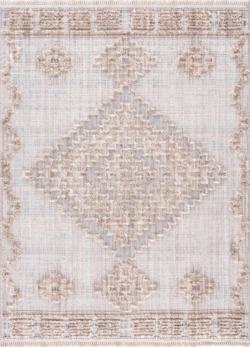 Ampue Beige Medallion Machine Woven Polyester Area Rug