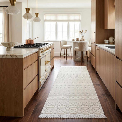 Codua Ivory Trellis Machine Woven Area Rug with Durable Polyurethane Backing
