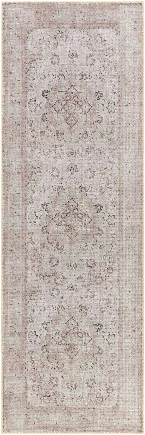Jipea Pink Bordered Washable Machine Woven Polyester Area Rug