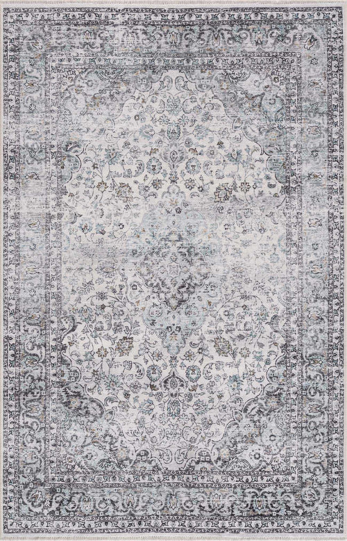 Dolea Blue Oriental Washable Polyester Area Rug