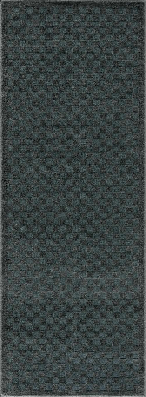 Habia Blue Checkered Machine Woven Polyester Area Rug