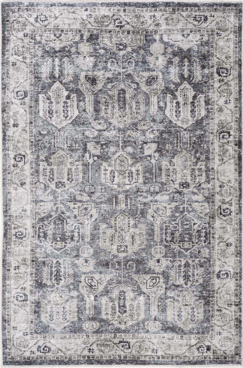 Ctatje Gray Oriental Washable Polyester Area Rug