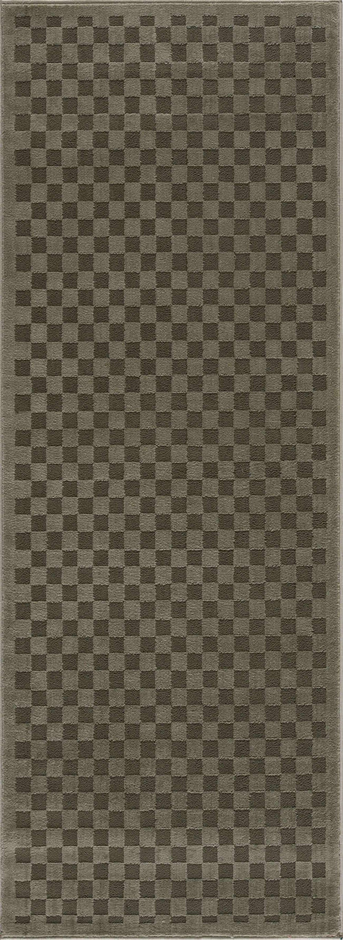 Hiwa Green Checkered Machine Woven Polyester Area Rug