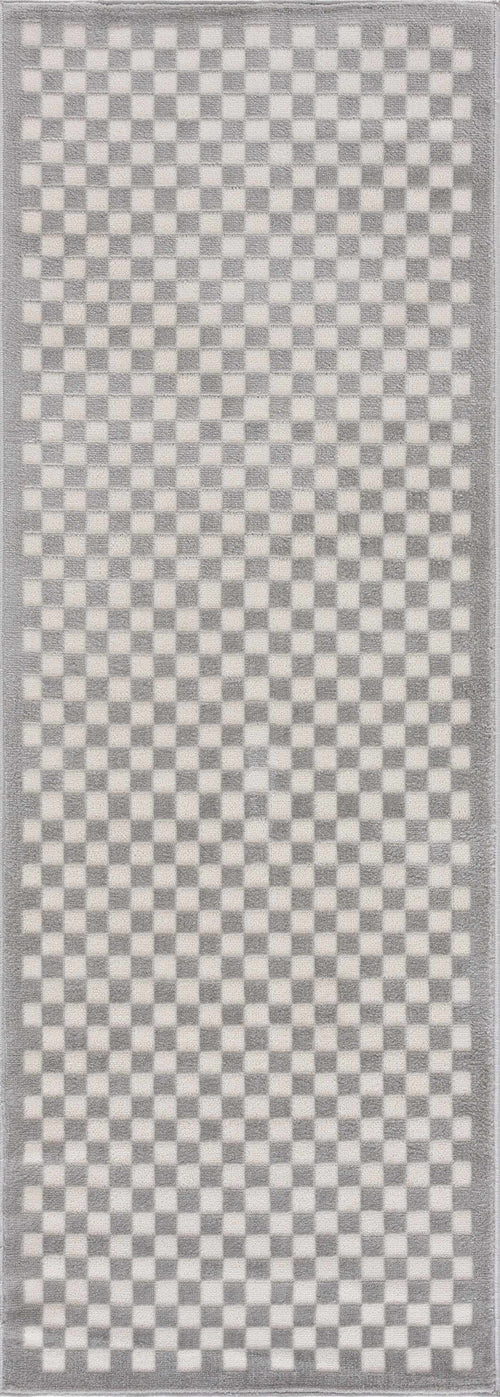 Mito Gray Checkered Machine Woven Polyester Area Rug
