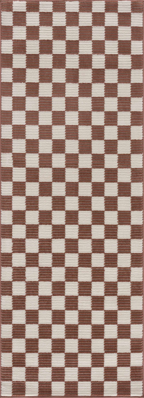 Cupei Brown Checkered Machine Woven Polyester Area Rug